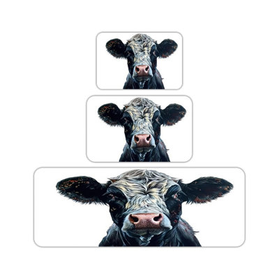 Farmhouse Cow Portrait Kitchen Floor Mat Set of 3, Rustic Farm Kitchen Dining