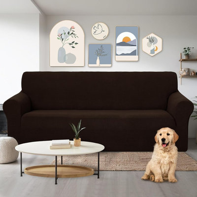 Housse extensible pour housse de canapé pour canapé à 3 coussins, housse de protection lavable pour animaux de compagnie, housse de canapé en jacquard en polyester spandex, chocolat