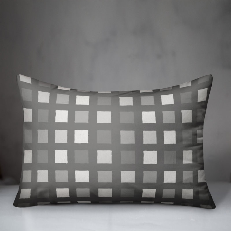 Plaid Outdoor Reversible Throw Pillow, H 18 po x l 25 po, Gris