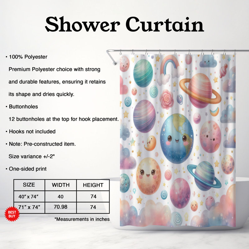 Rideau de douche 1 pièce Cosmic, H 74 po x l 71 po