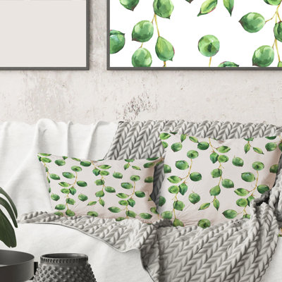 Carré, feuilles vertes tropicales Patern - coussin décoratif imprimé tropical