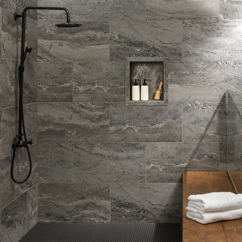 Insert de niche de douche imperméable en vinyle Palisade 17,5 po x 15,5 po Palisade, Marbre espagnol