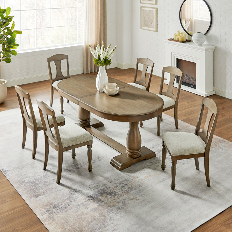 Ensemble de table de salle à manger extensible 7 pièces en bois pour 6 personnes 94,06 pouces Mid Century