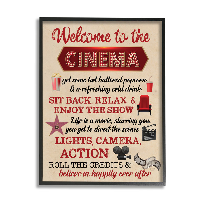 Welcome To Cinema Rules, encadré sur bois par Lux + Me Designs, impression, Giclée encadrée noir minuit