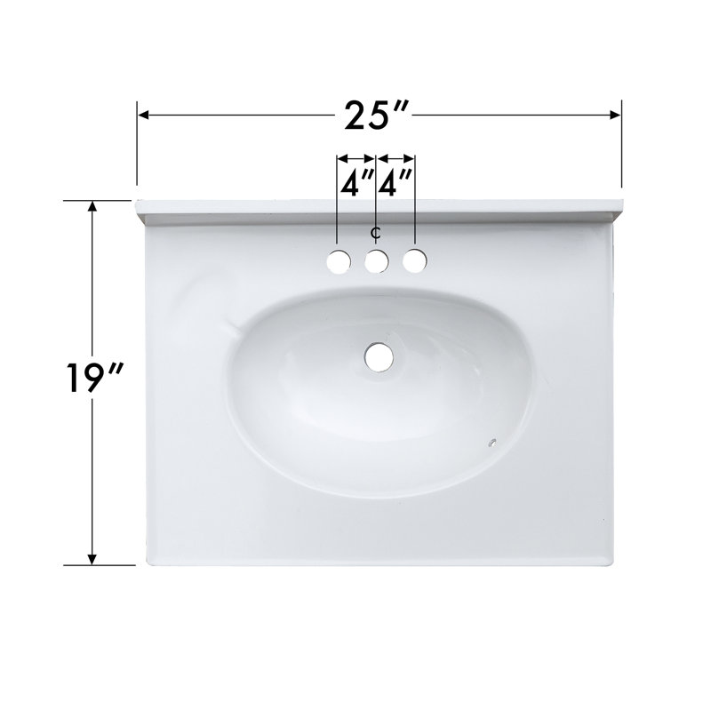 Solid White Cultured Marble 25" Vanity Top with Integrated Sink