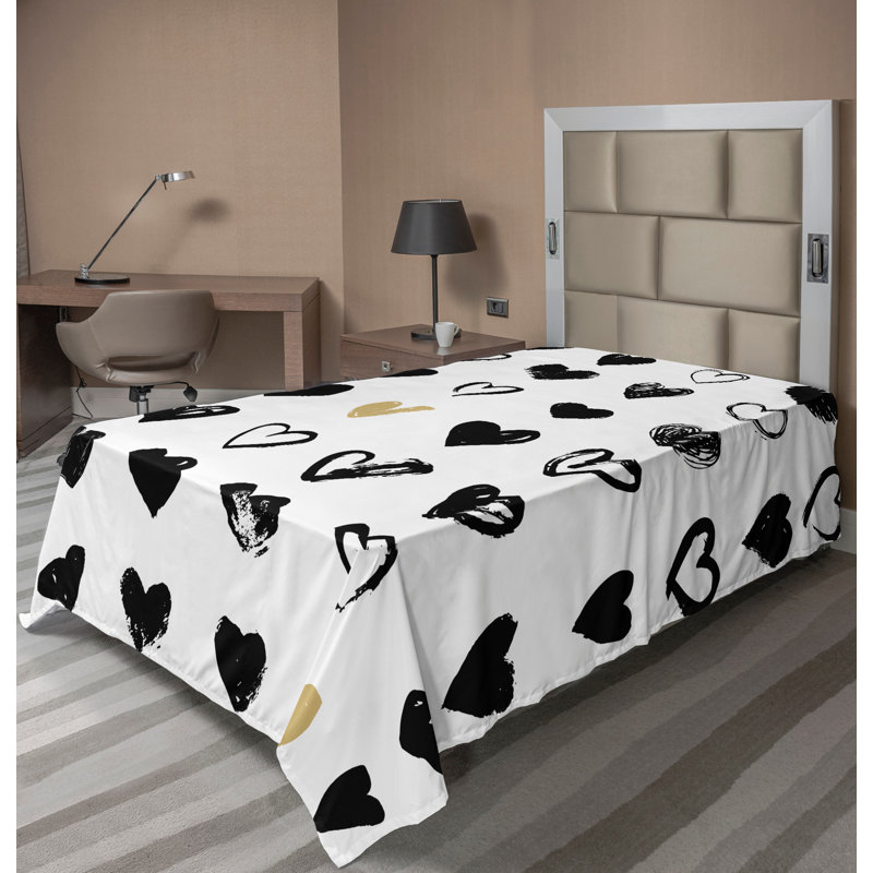 Ambesonne Love Top Flat Sheet Small Heart Hipster Tan Black White, Twin XL Flat Sheet