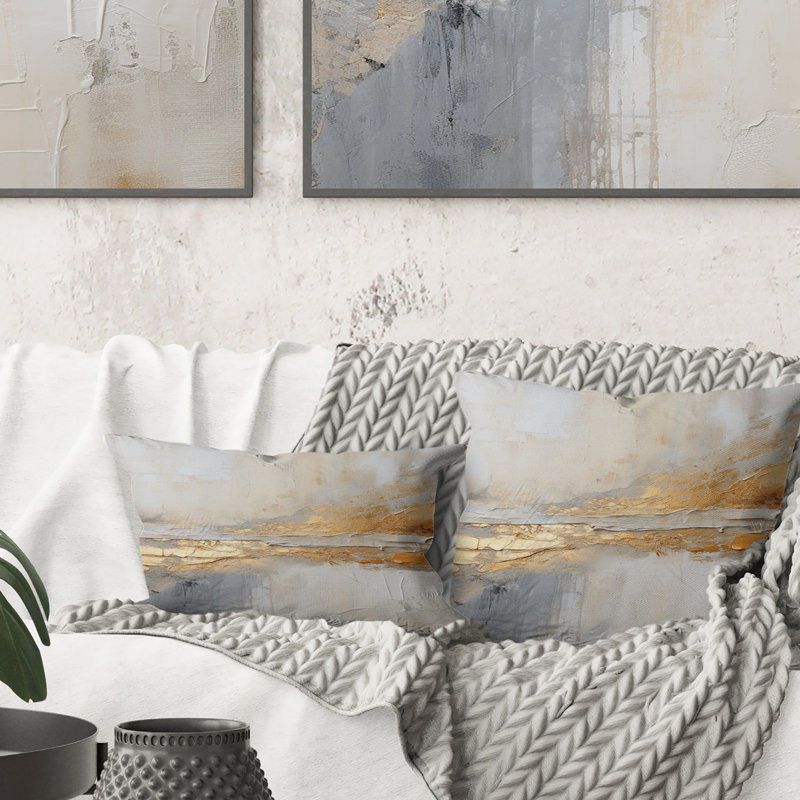 Coussin Golden and Beige Abstract Fusion I - Coastal Beach