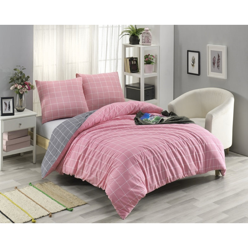 Geometric Shapes Duvet Cover Set with Pillowcases, 140 x 200 cm - 1 Pillowcase (50 x 70 cm), Pink