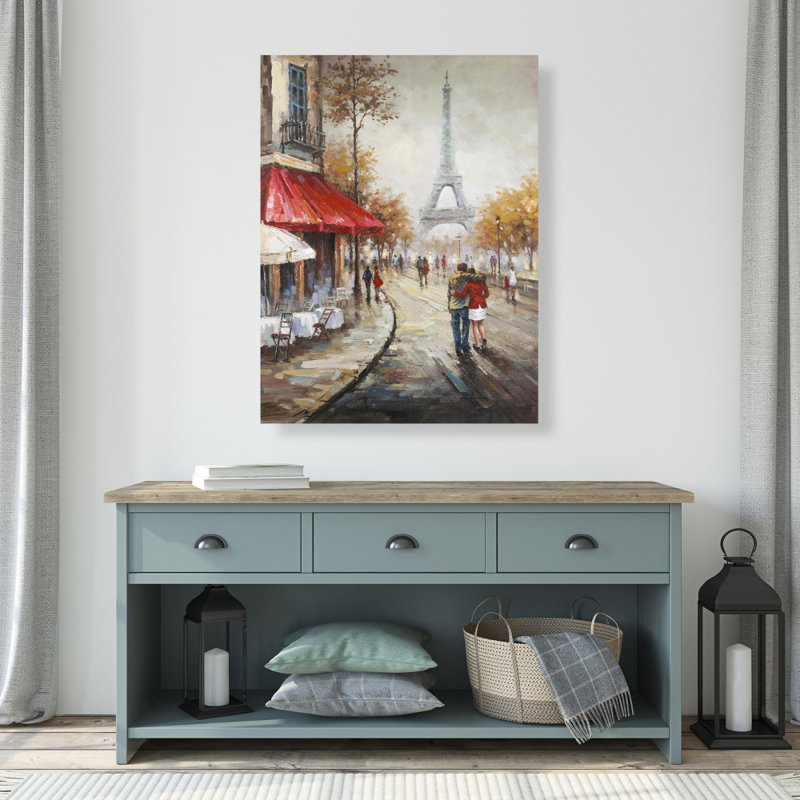 «Couple Walking in Paris Street Beige», art sur toile