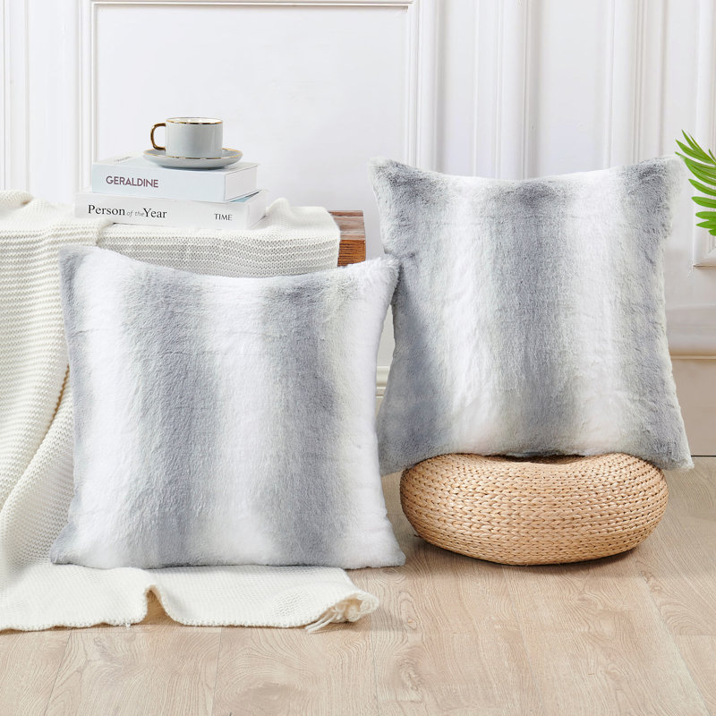 Beckie Faux Fur 20" Throw Pillow Cover, Gray Flannel