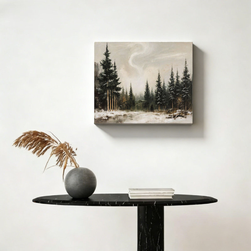Winter Forest Path, art mural encastré en bois 16L x 20W