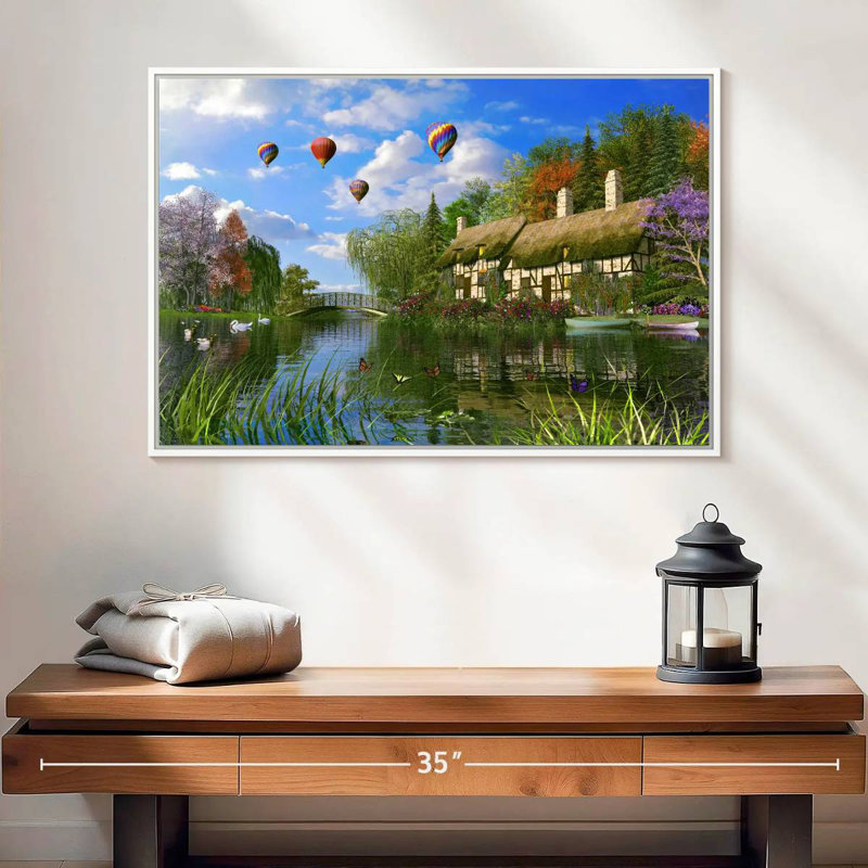 Old River Cottage, Cadre flottant blanc, 25 po x 17 po