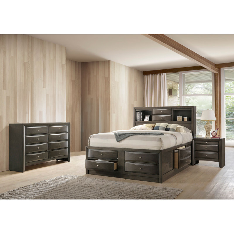 Ensemble de chambre avec lit plateforme de rangement Rodnell 3-2_Kathlyn, Très grand, gris