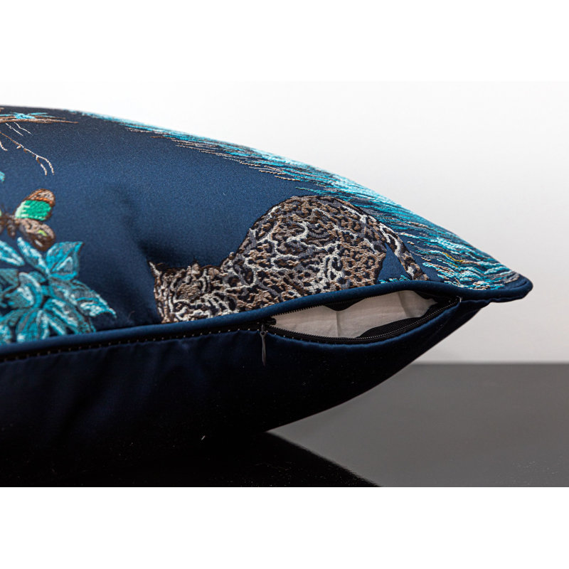 Animal Print Cotton Blend Reversible Pillow Cover, Blue, 20"H x 20"H
