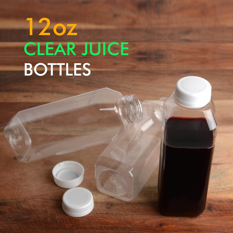 Bouteilles à jus en plastique transparent 12 oz avec bouchons - pour jus, lait, smoothies, pique-nique et préparation de repas Ecoqualité (10)