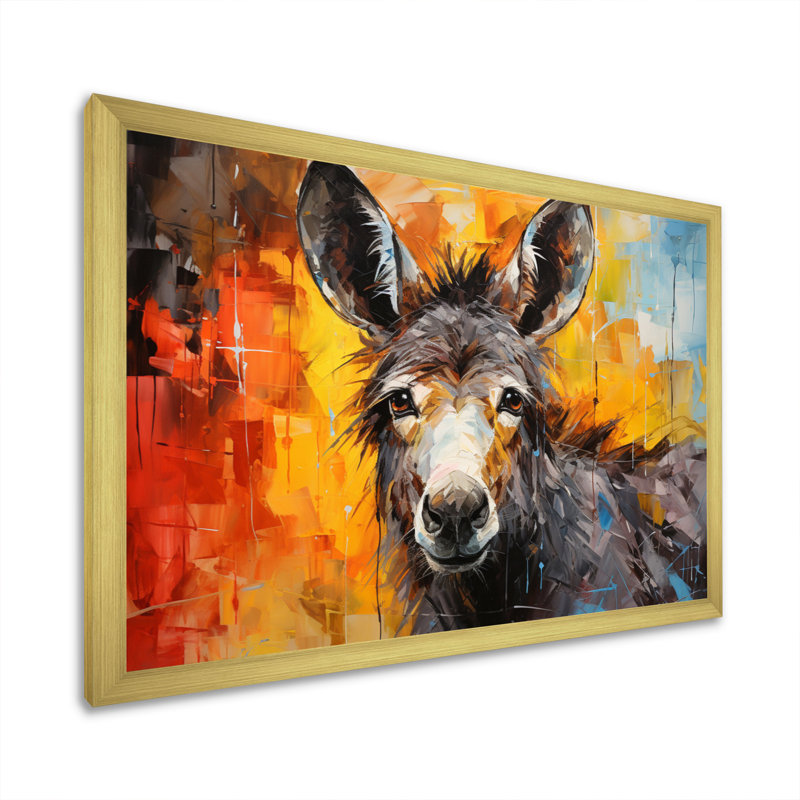 «Grey Donkey Gentle Companion Collage», reproduction sur toile, H 24 po x l 32 po x P 1 po, Encadrement doré