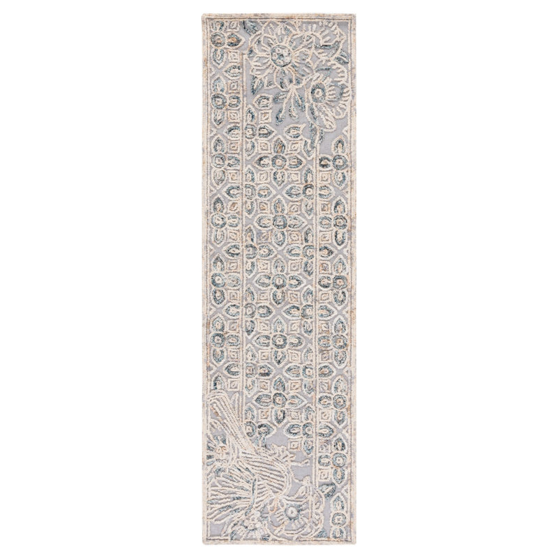 Tapis gris / beige en laine / coton tissé à la main Piketon, Tapis de couloir 2 pi 3 po x 8 pi