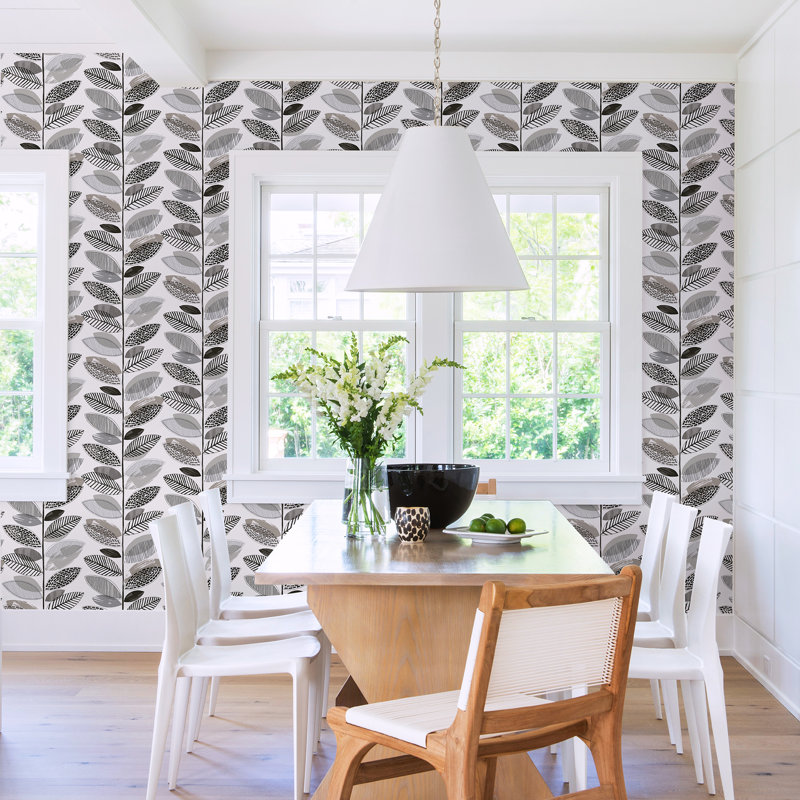 Papier peint feuilles vertes Araina, Gris