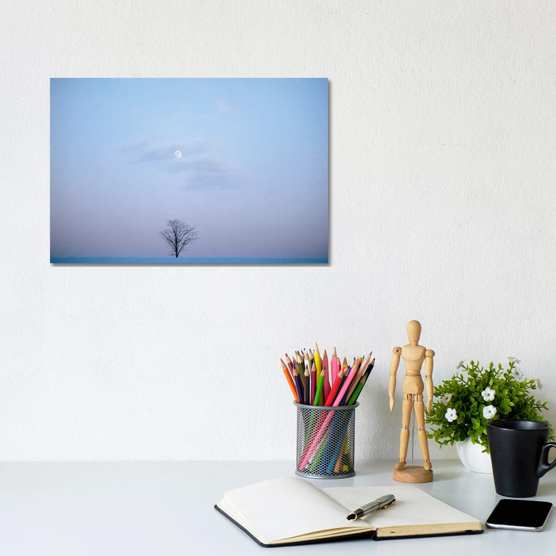 Single Tree In Winter Landscape Evening Moon by Vintage Images - Wrapped Canvas Print, 20.32 cm H x 30.48 cm W