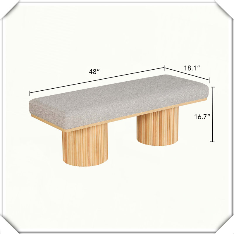 Banc contemporain rembourré avec pieds épais, Bois naturel