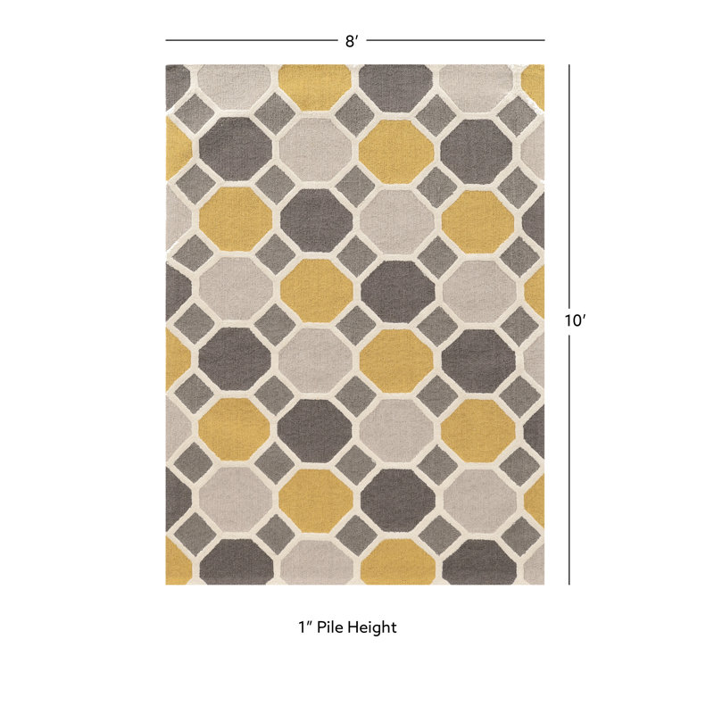 Tapis gris et doré fait à la main Equelle, Rectangle 8 pi x 10 pi