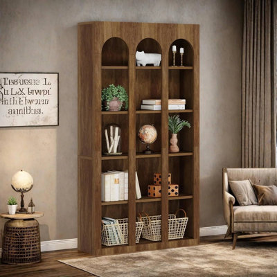 TribeSigns 70.8" Wood Bookshelf, 5-Tier Rustic Bookcase Display Storage Shelving Unit