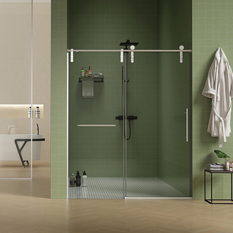 Porte de douche sans cadre de 56 à 60 po x H 70 po, porte de douche coulissante, couche facile à nettoyer à double face