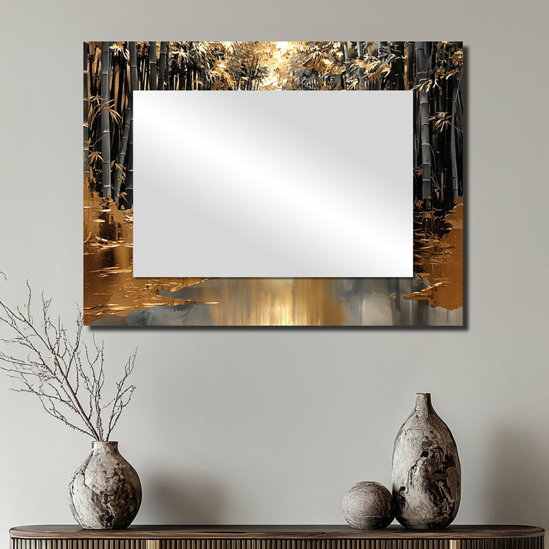 Golden Arashi Yama Bamboo River II - Floral Accent Wall Mirror - Printed On Metal, 24" x 32"
