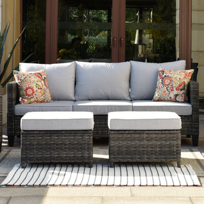 Kaniha Premium All-Weather Wicker 3 - Person Patio Conversation Sets with Cushions