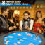 Table de poker octogonale pliable, table de 8 joueurs de Texas Holdem Blackjack, bleu, pieds en acier et porte-gobelets profonds, table de jeu de casino pour la maison et les fêtes-134483027