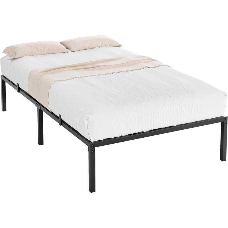 Queen Metal Platform Bed Frame with Reinforced Steel Slats – Silent, No Box Spring Needed, Under-Bed Storage, Twin