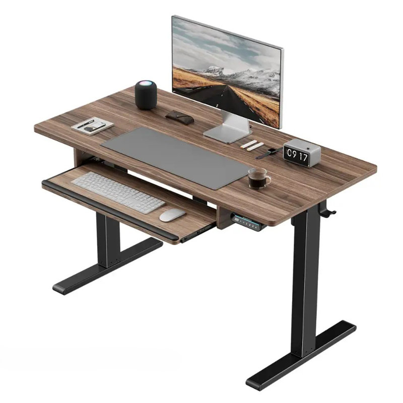 Bureau debout réglable de 48 po de largeur avec plateau à clavier pour bureau personnel, Brun / Noir