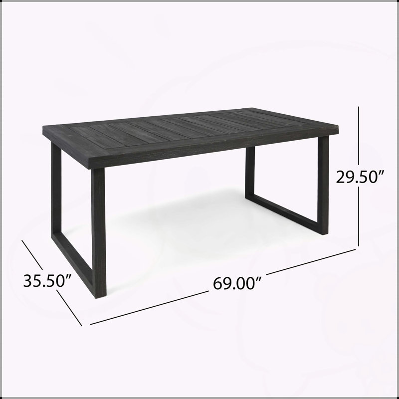 Table de salle à manger d'extérieur en bois massif de 69 po, Gris foncé