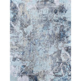 Hand Knotted Area Rug in Light Blue And Gray