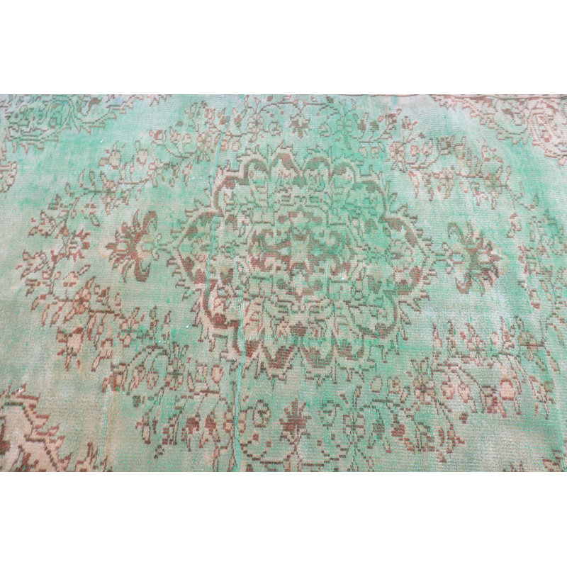 Grand tapis Oushak turc Anatolian rétro vert riche pour le décor de la salle à manger