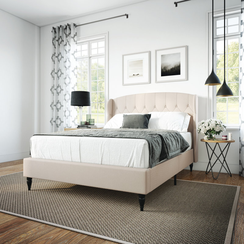 Coyte Upholstered Metal Wingback Bed, King, Linen
