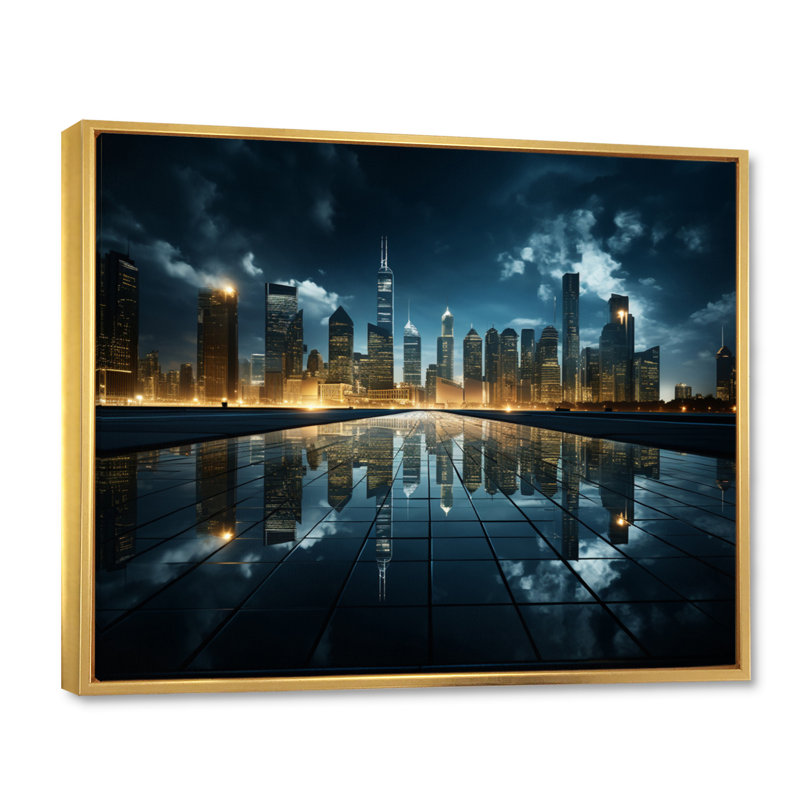 «Skyscrapers Majestic Heights I», reproduction sur toile, Cadre flottant doré, H 16 po x l 32 po x P 1 po