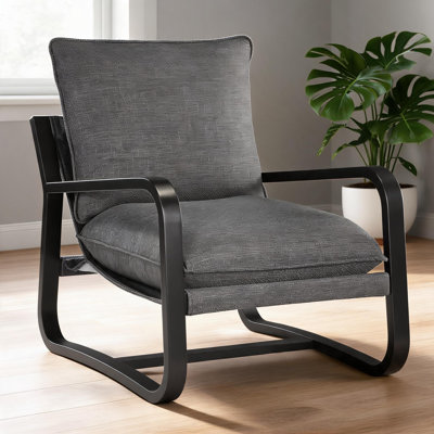 Fauteuil rembourré en tissu moderne avec coussin réversible et structure en métal thermolaqué