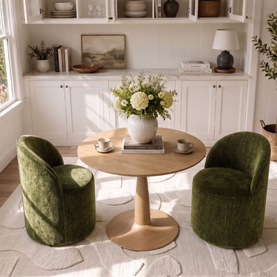 Ensemble de table de salle à manger pour 2 personnes avec table ronde et 2 chaises roulantes rembourrées avec roulettes cachées