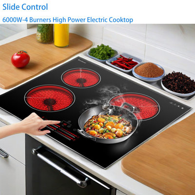 Table de cuisson électrique Karinear à 4 brûleurs et commande coulissante 24 W de 6 000 W