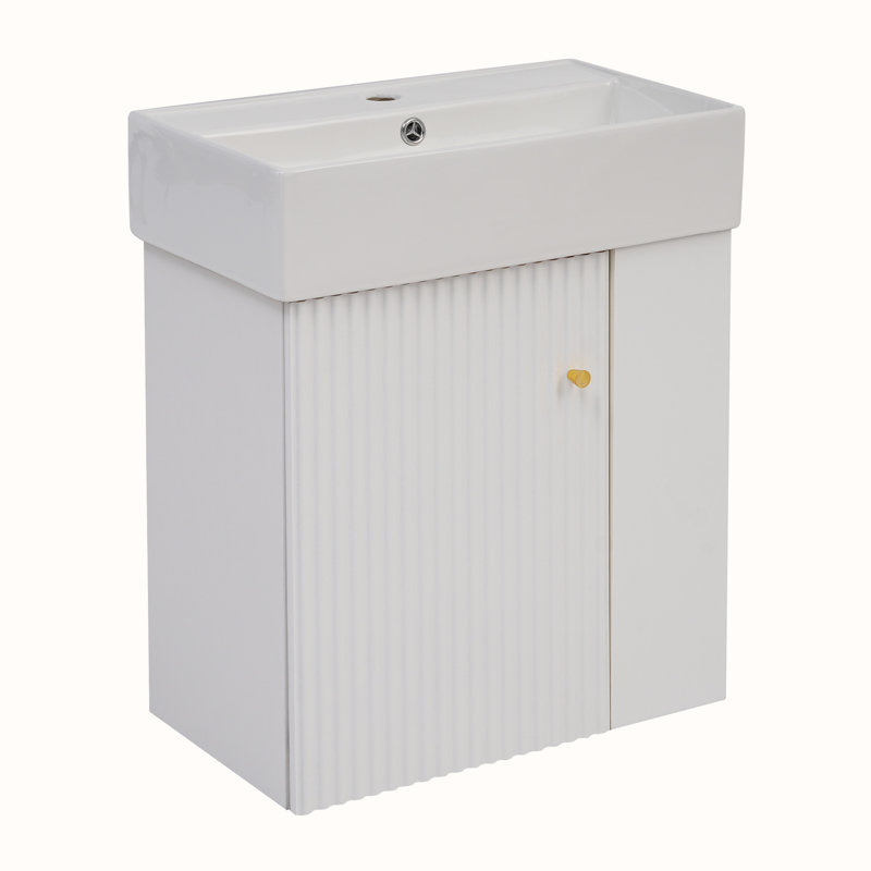 Meuble-lavabo flottant avec lavabo en céramique, Blanc