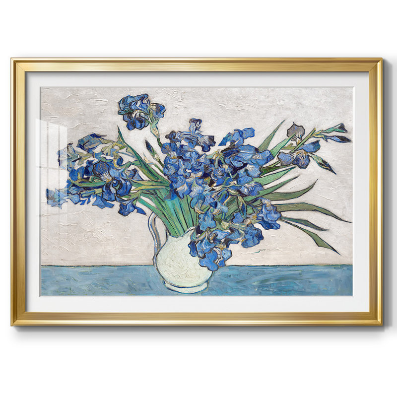 Blue Irises, impression sur papier encadrée, Or, H 15 po x l 21 po x P 1,5 po
