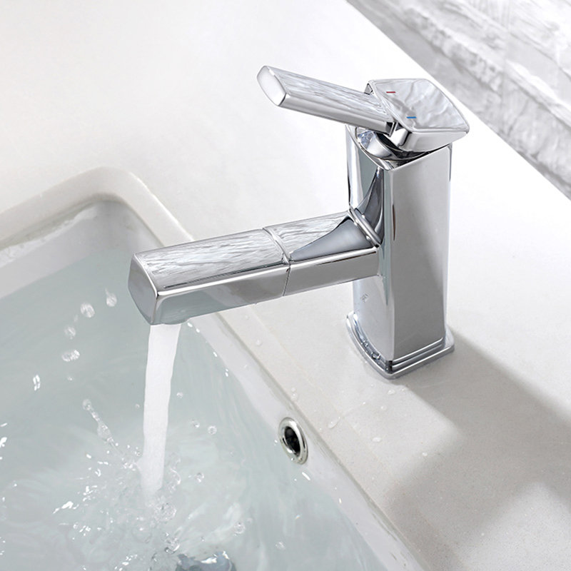 Chrome Single Handle Bathroom Faucet With Pull-Out Sprayer, Chrome, Regular