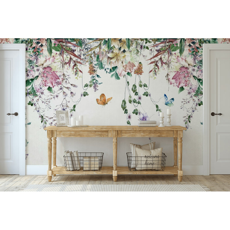Papier peint floral, L 108 po x L 72 po