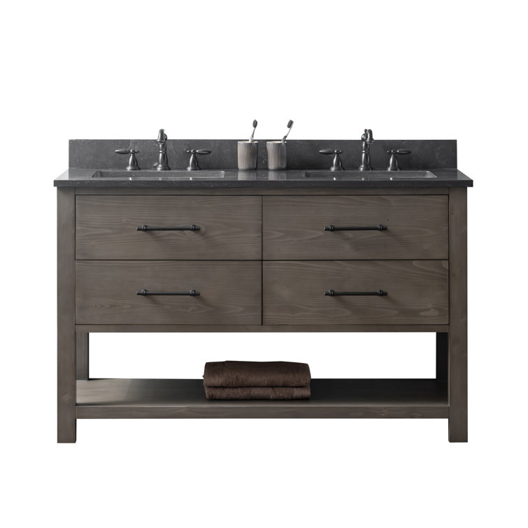 Wherry 54'' Double Bathroom Vanity with Blue Limestone Top