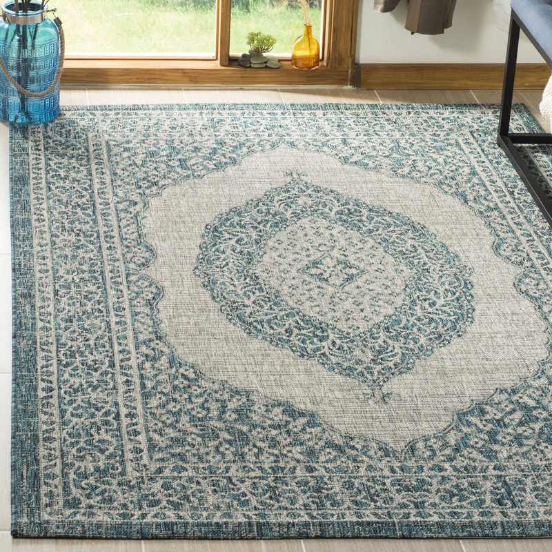 Auburn Light Grey/Teal Indoor/Outdoor Rug, Rectangle 160 x 231 cm