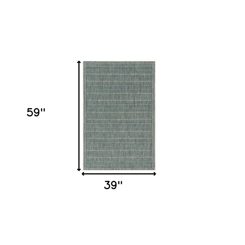 Tapis intérieur / extérieur bleu sarcelle Shona, Rectangle 3 pi x 5 pi