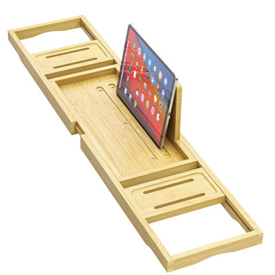 Premium Bathtub Tray,Expandable Bamboo Wooden Bath Trays,Natural