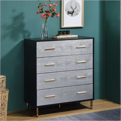 Commodes et amp; Garde-robes | Commode 4 tiroirs Modern Glam avec quincaillerie dorée | Noir et noir Finition argentée | Noir et or | Bois et métal