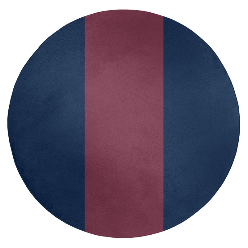 Tapis bleu marine/vin rayé, Rond 5 pi